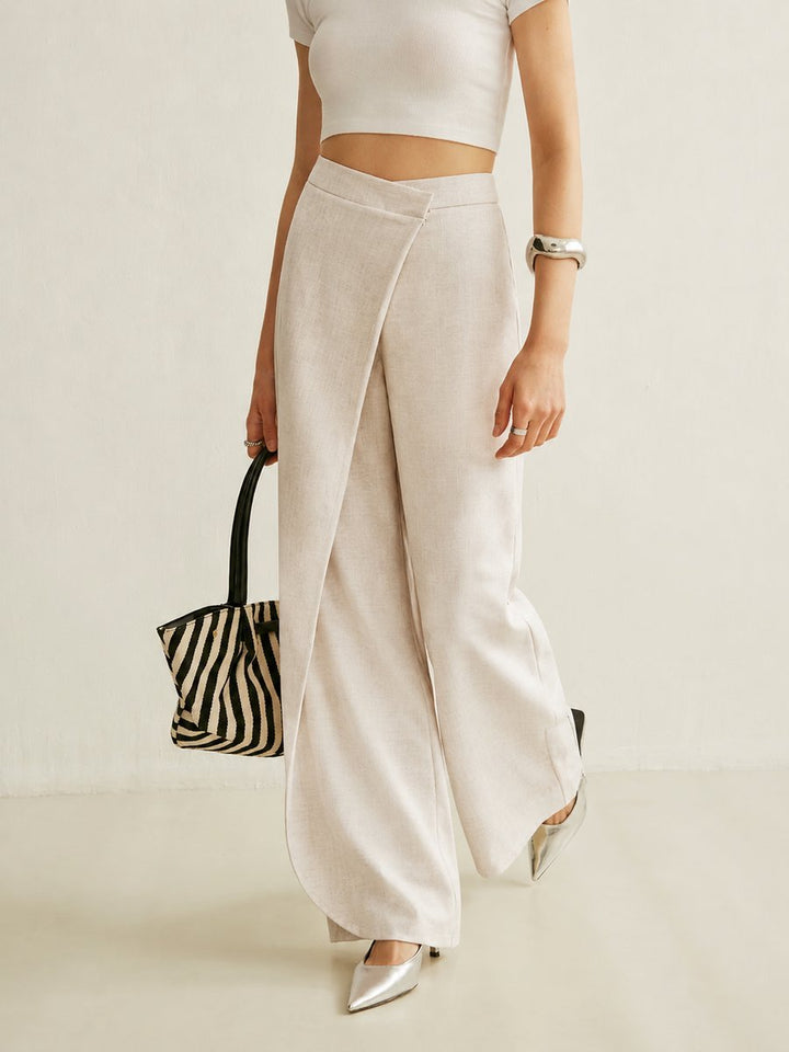 Damen Hochbund Asymmetrische Wickel Wide Leg Pants