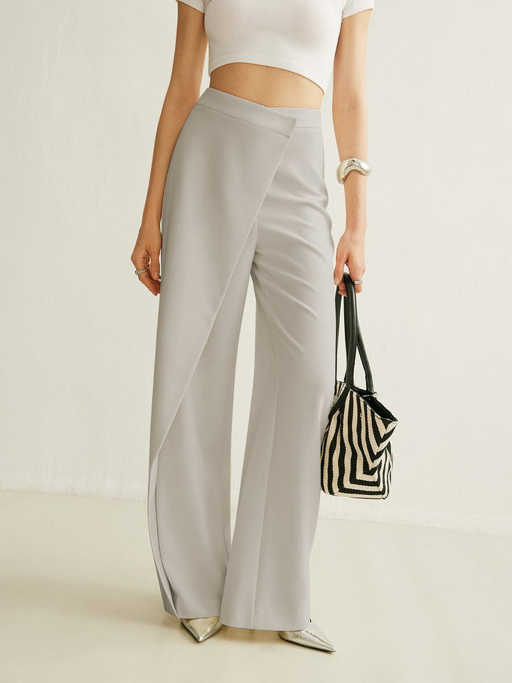 Damen Hochbund Asymmetrische Wickel Wide Leg Pants - Grau
