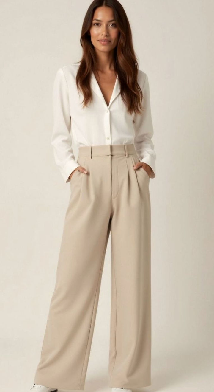 Damen Hochtaillierte Weite Hose mit Bundfalten