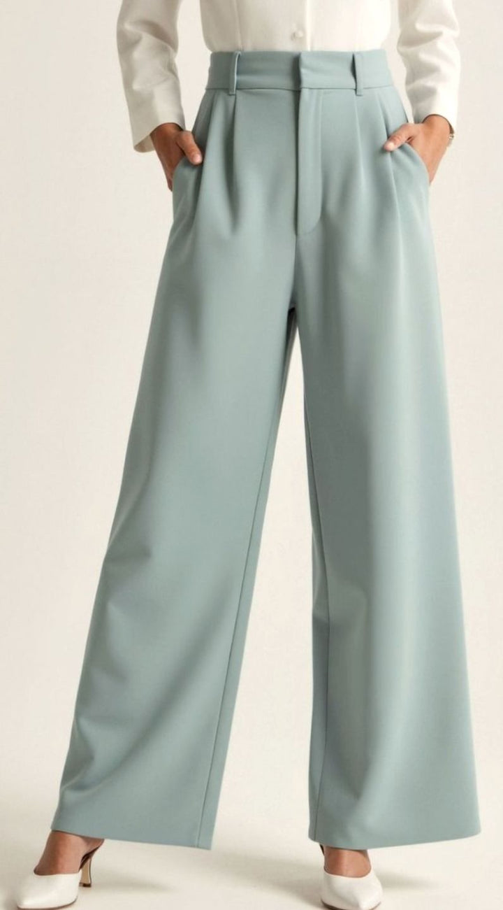 Damen Hochtaillierte Weite Hose mit Bundfalten