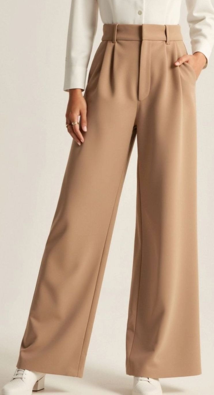 Damen Hochtaillierte Weite Hose mit Bundfalten