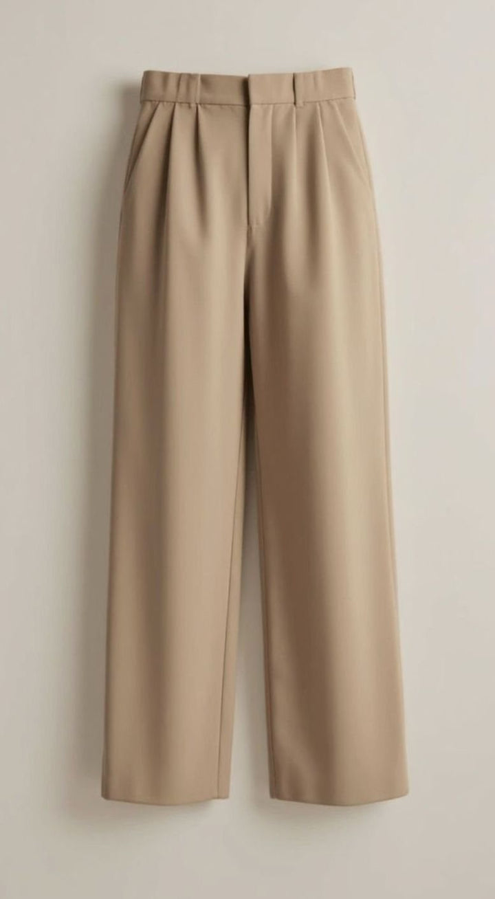 Damen Hochtaillierte Weite Hose mit Bundfalten - Khaki