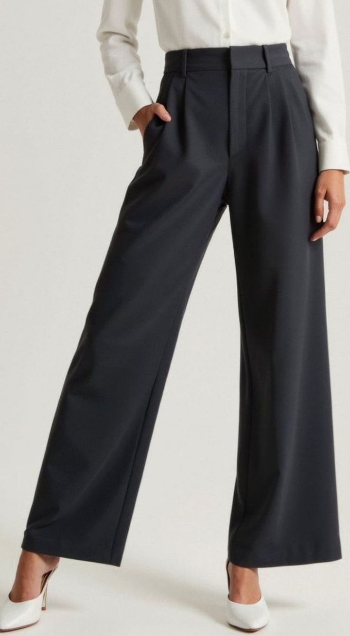 Damen Hochtaillierte Weite Hose mit Bundfalten