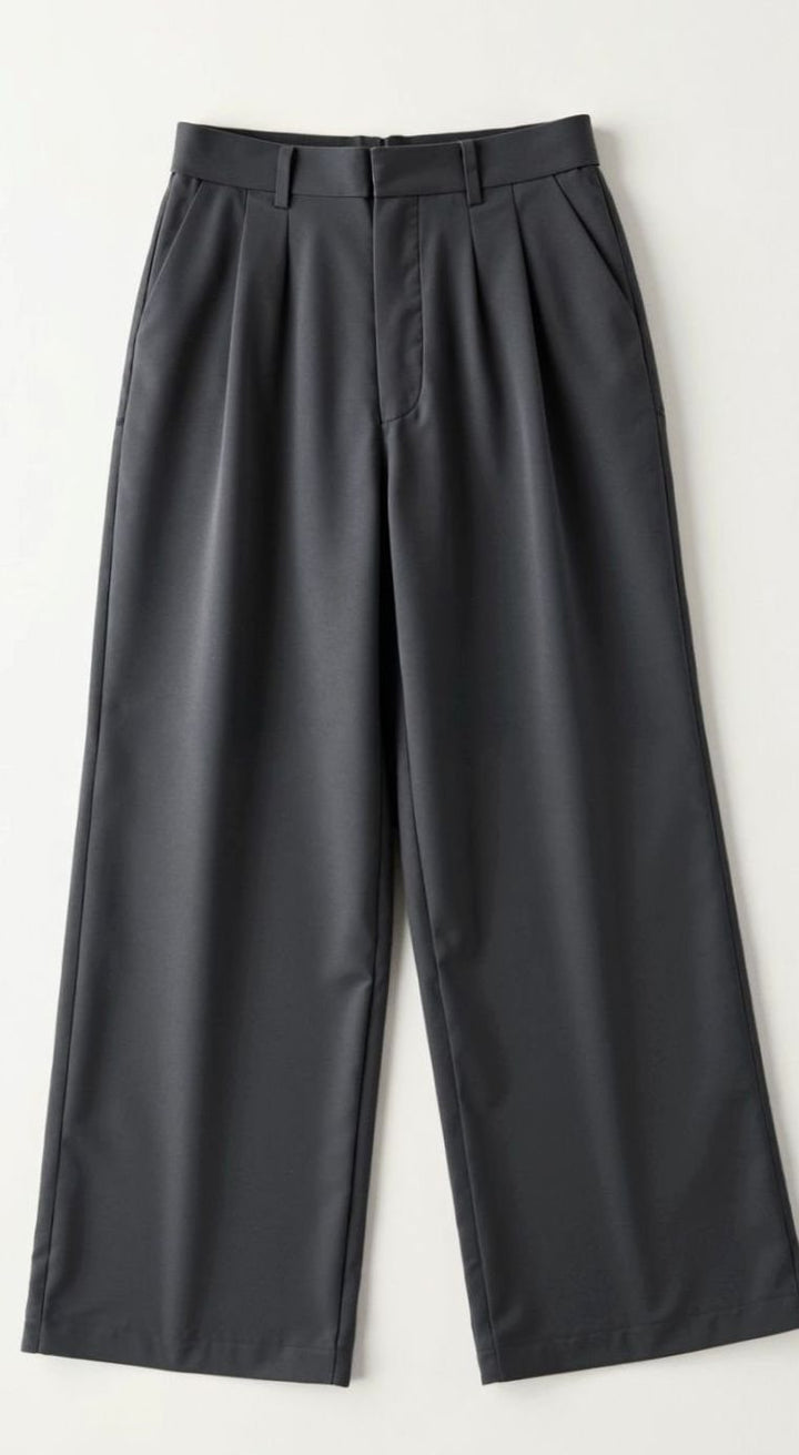 Damen Hochtaillierte Weite Hose mit Bundfalten - Dunkelgrau