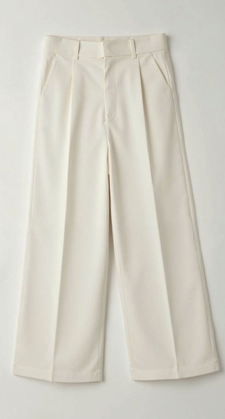 Damen Hochtaillierte Weite Hose mit Bundfalten - Weiß
