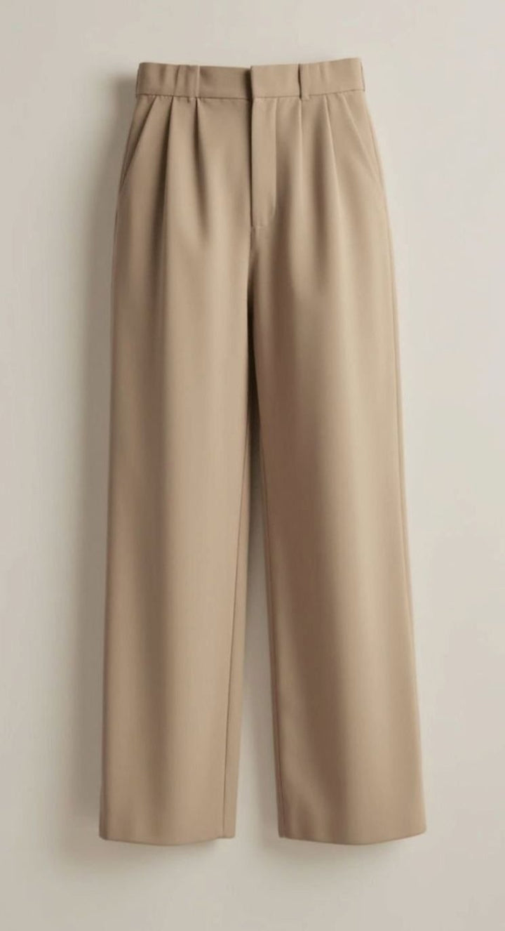 Damen Hochtaillierte Weite Hose mit Bundfalten - Beige