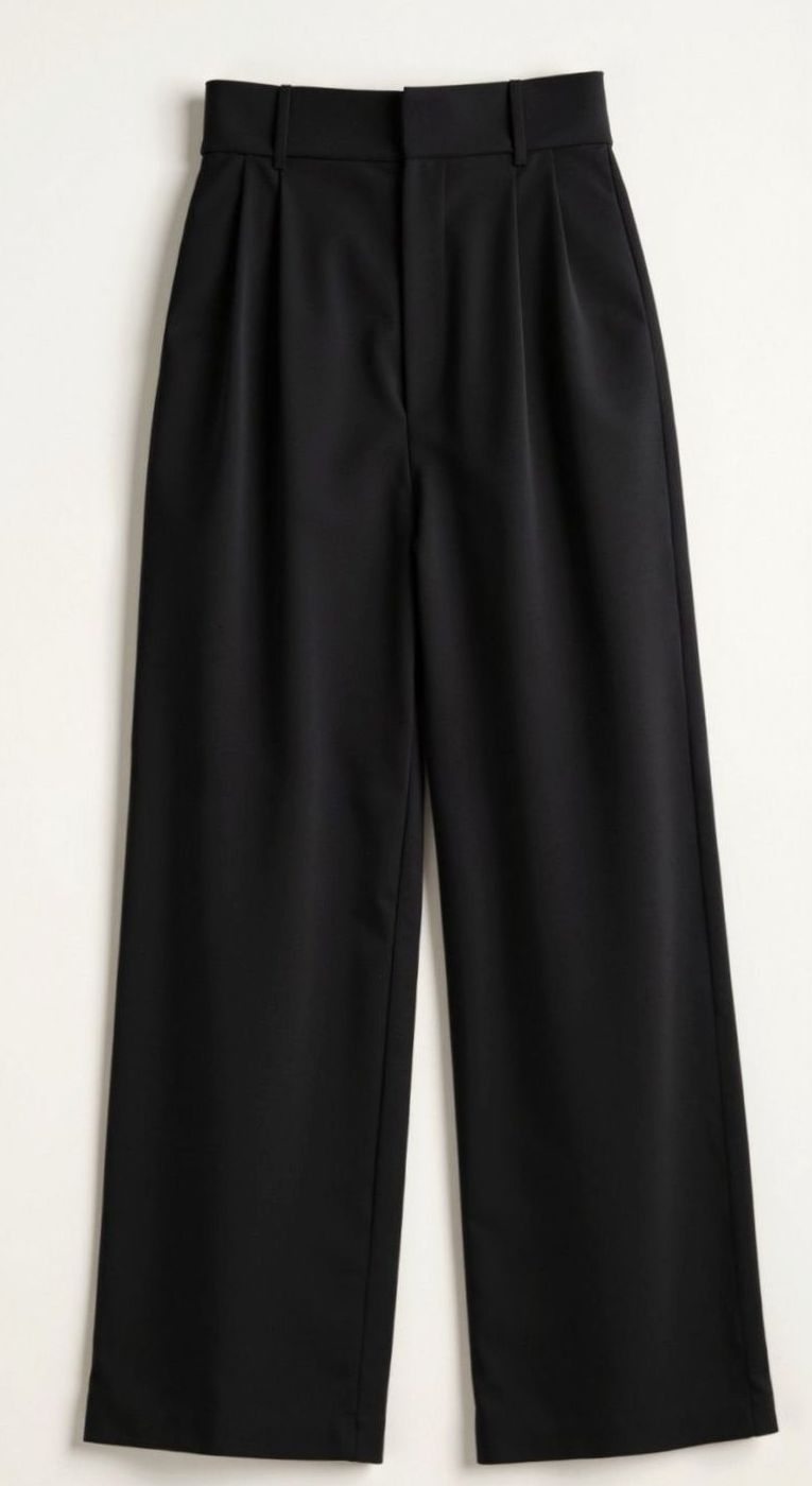 Damen Hochtaillierte Weite Hose mit Bundfalten - Schwarz