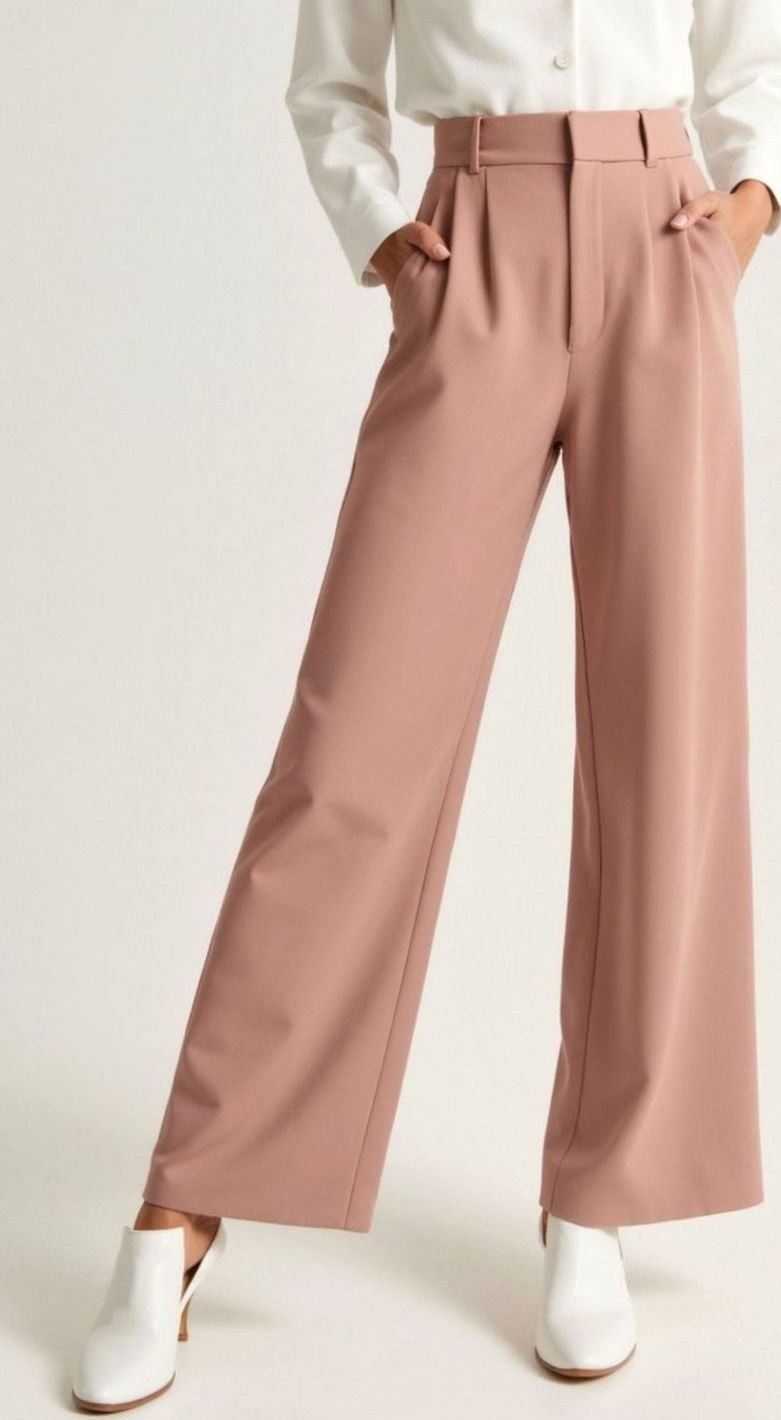 Damen Hochtaillierte Weite Hose mit Bundfalten