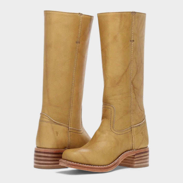 Damen Hohe Stiefel Leder Block Absatz Reitsport-Stil - Yellow