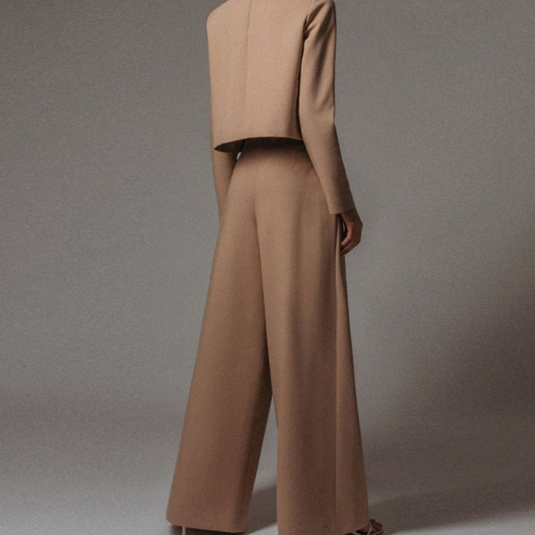 Damen Hosen-Set langärmliges Crop-Top Weites Bein Hochbund