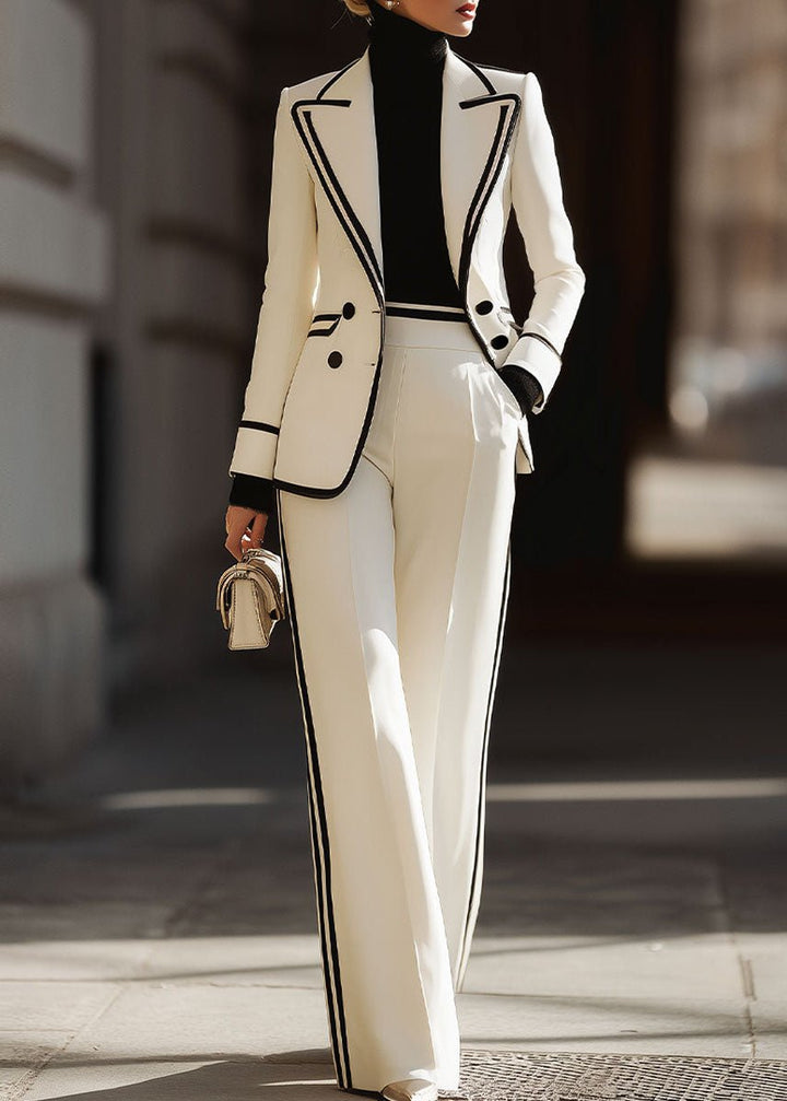 Damen Hosenanzug Zweiteiler Blazer Kontrastpaspel Business