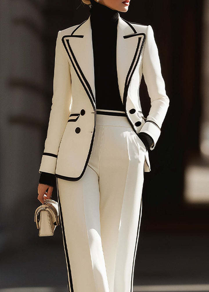 Damen Hosenanzug Zweiteiler Blazer Kontrastpaspel Business