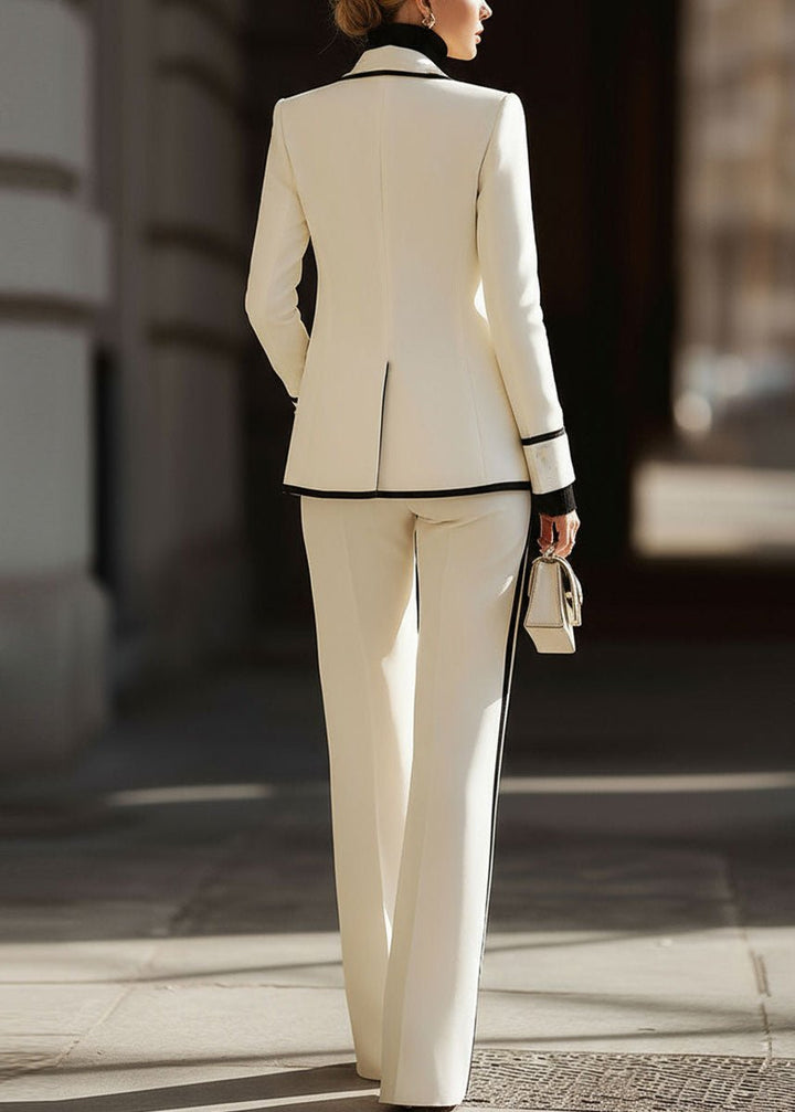 Damen Hosenanzug Zweiteiler Blazer Kontrastpaspel Business