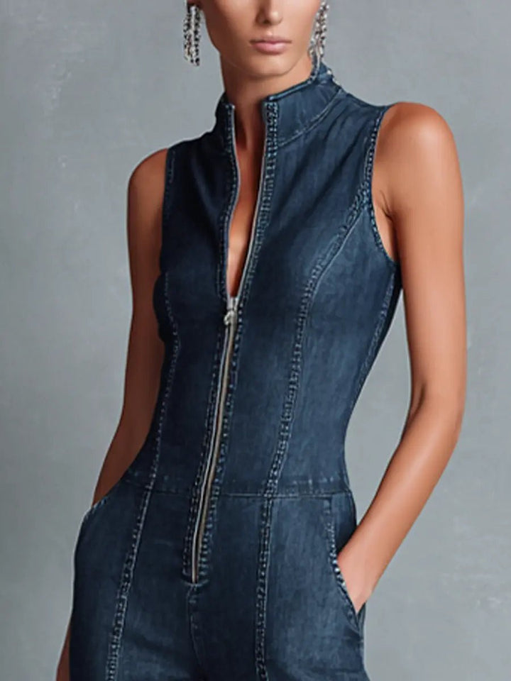 Damen Jumpsuit Schlaghose Reißverschluss