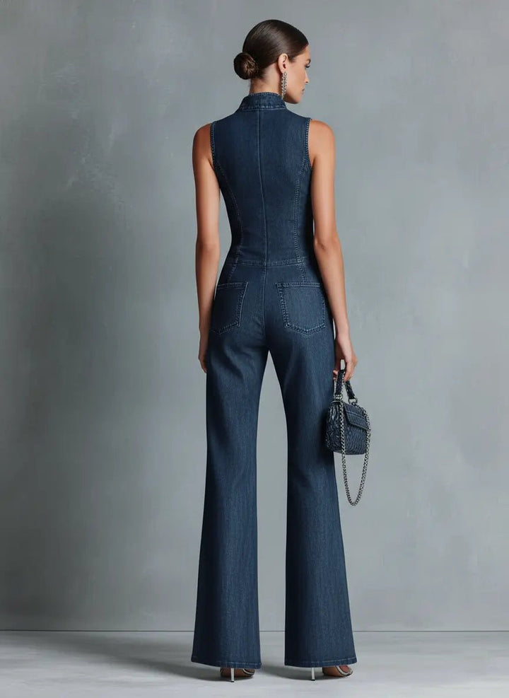 Damen Jumpsuit Schlaghose Reißverschluss