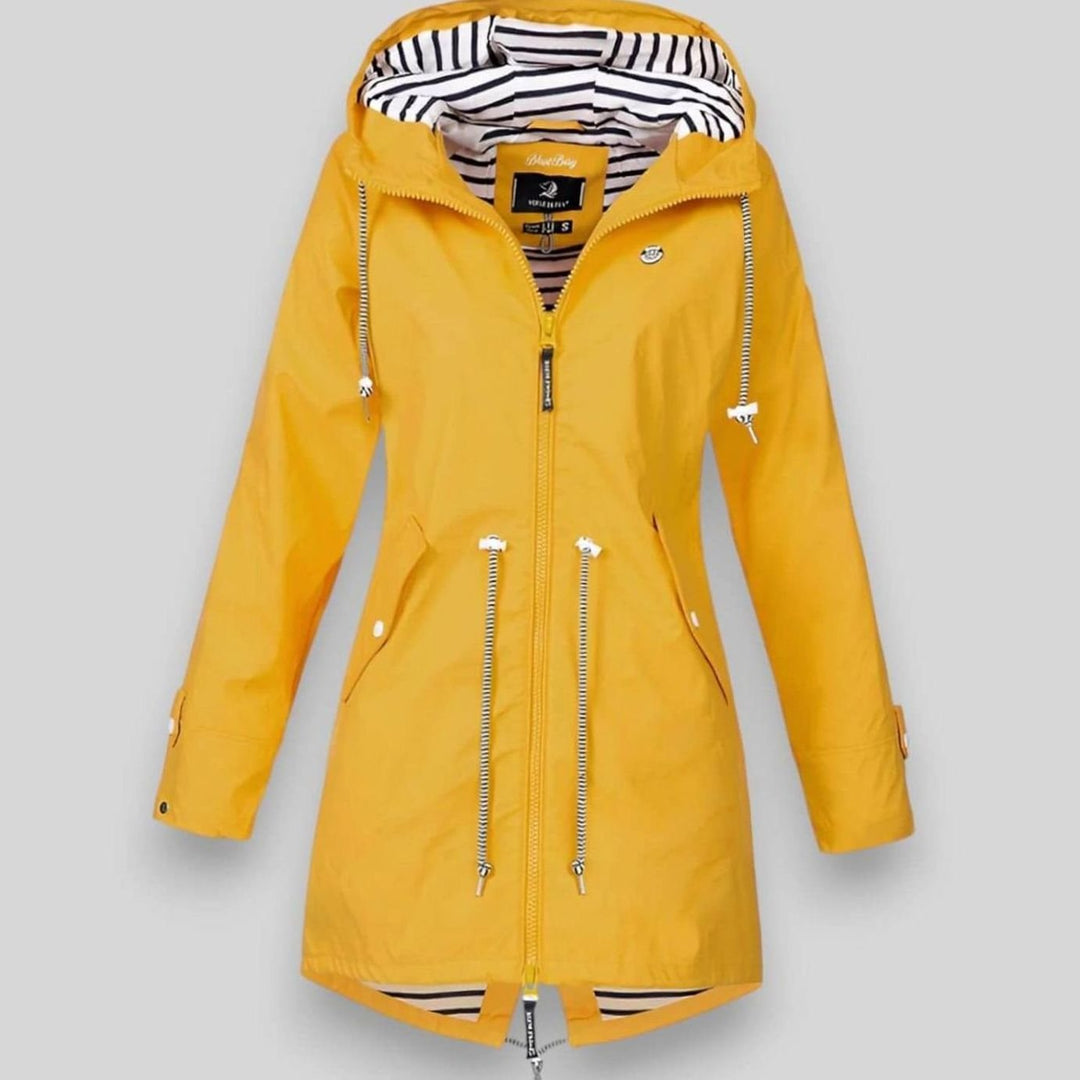 Damen Kapuzen-Reißverschluss Regenjacke mit gestreiftem Innenfutter - Gelb