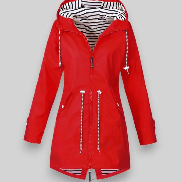 Damen Kapuzen-Reißverschluss Regenjacke mit gestreiftem Innenfutter - Rot