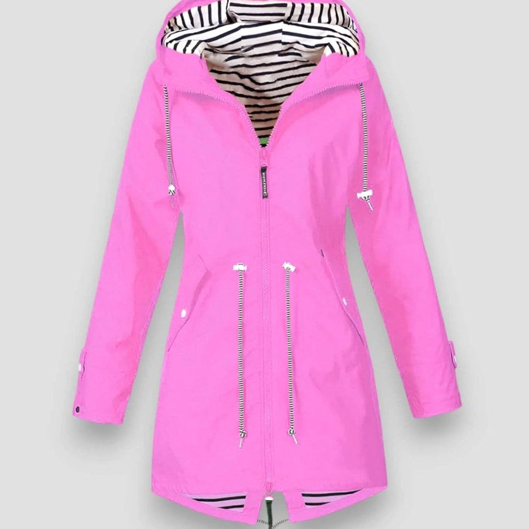 Damen Kapuzen-Reißverschluss Regenjacke mit gestreiftem Innenfutter - Rosa