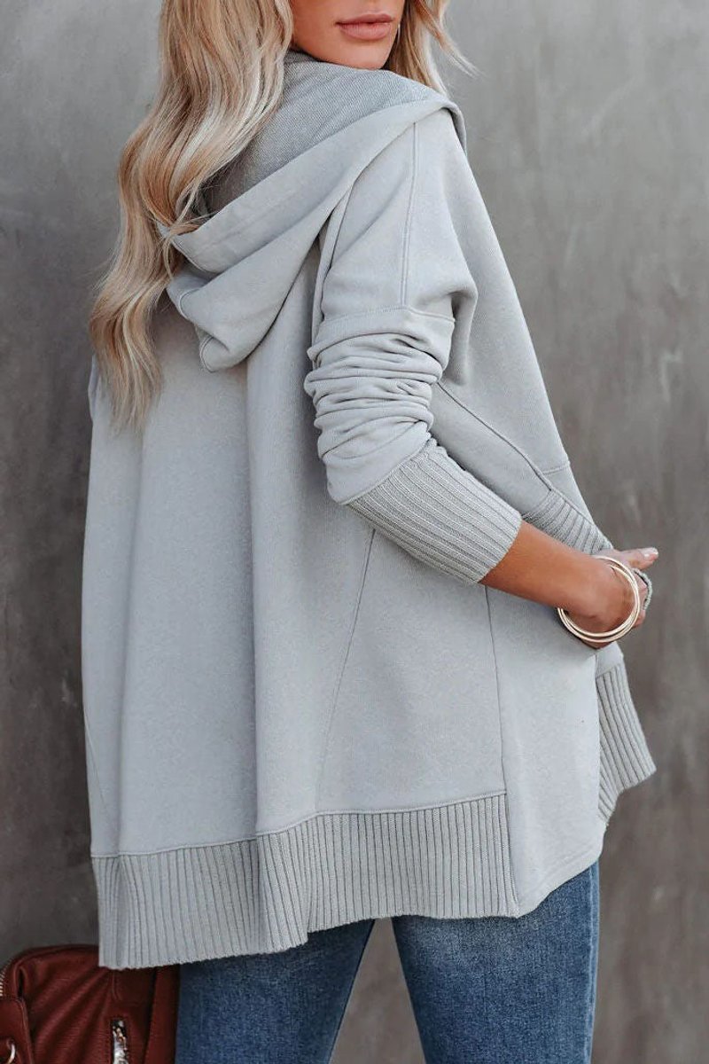 Damen Kapuzen-Tunika langarm oversized Hoodie mit Knopfleiste