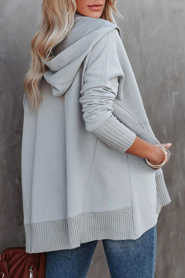 Damen Kapuzen-Tunika langarm oversized Hoodie mit Knopfleiste