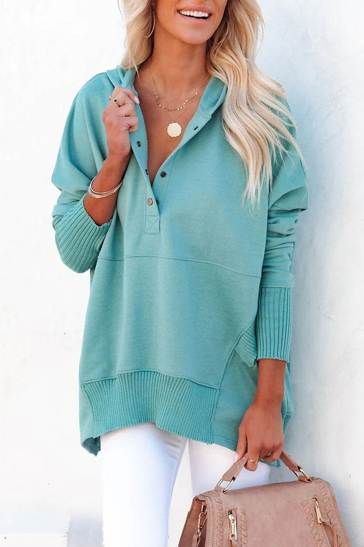 Damen Kapuzen-Tunika langarm oversized Hoodie mit Knopfleiste
