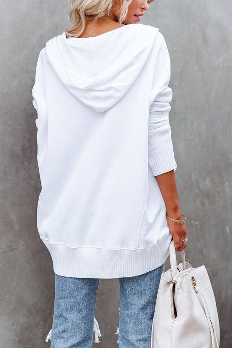 Damen Kapuzen-Tunika langarm oversized Hoodie mit Knopfleiste
