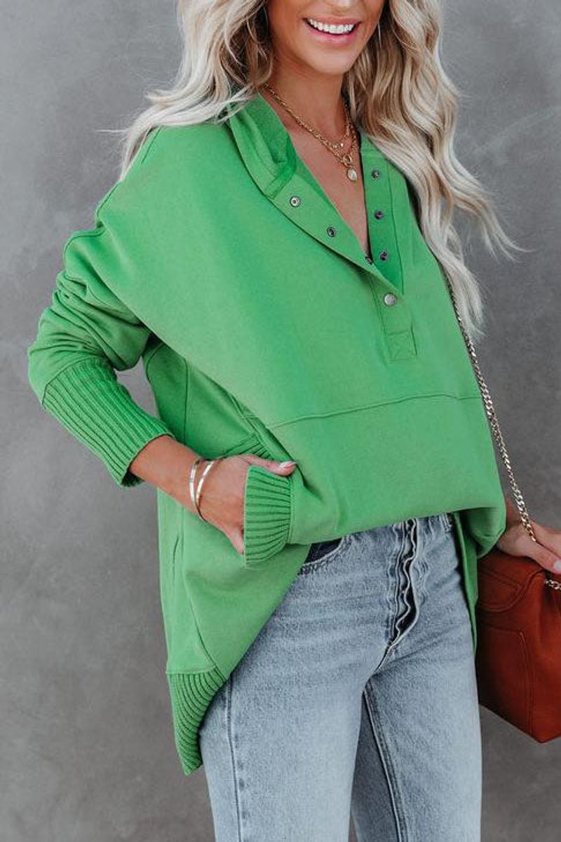 Damen Kapuzen-Tunika langarm oversized Hoodie mit Knopfleiste