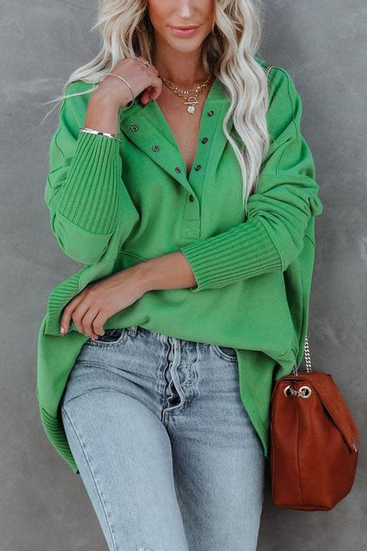 Damen Kapuzen-Tunika langarm oversized Hoodie mit Knopfleiste