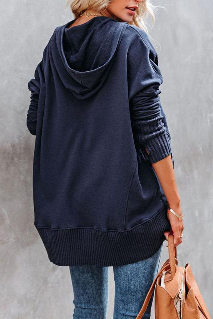 Damen Kapuzen-Tunika langarm oversized Hoodie mit Knopfleiste