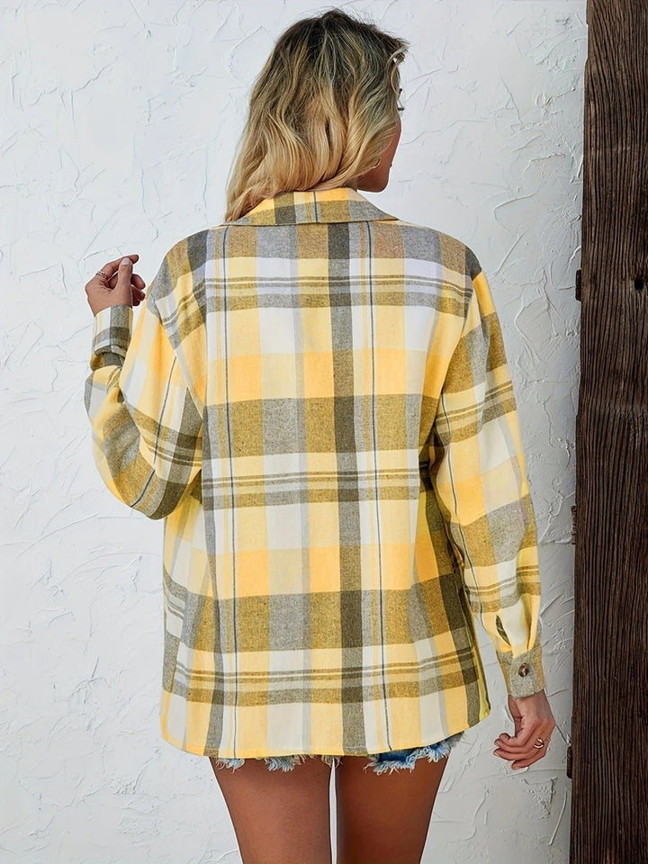 Damen Karierter Flanell Cardigan Oversized Langarm Hemdbluse