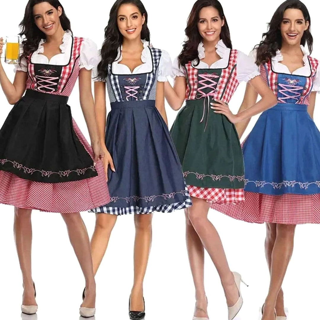Damen Kariertes Oktoberfest Dirndl Trachtenkleid mit Schürze