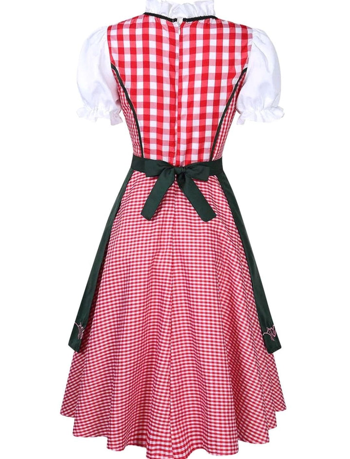 Damen Kariertes Oktoberfest Dirndl Trachtenkleid mit Schürze