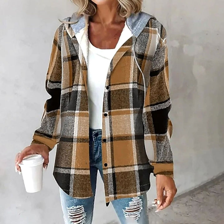 Damen Karo Hoodie Jacke mit Kapuze Lockere Passform Winterjacke