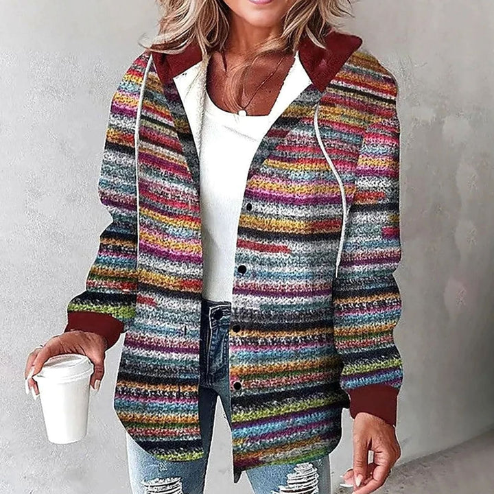 Damen Karo Hoodie Jacke mit Kapuze Lockere Passform Winterjacke - Mehrfarbig