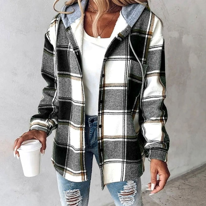 Damen Karo Hoodie Jacke mit Kapuze Lockere Passform Winterjacke