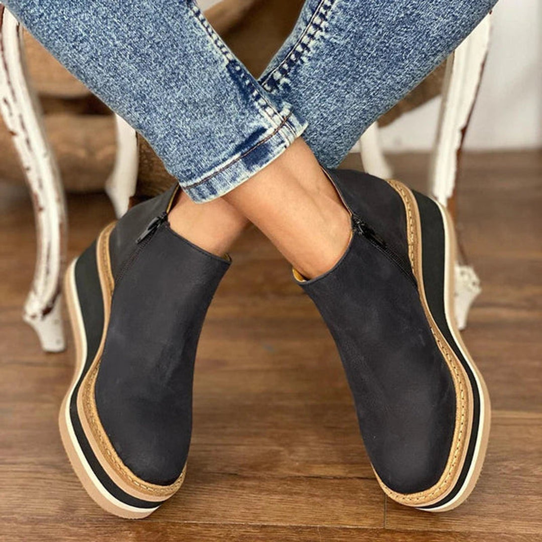 Damen Keilabsatz Ankle Boots Kurzstiefel Reißverschluss Plateau