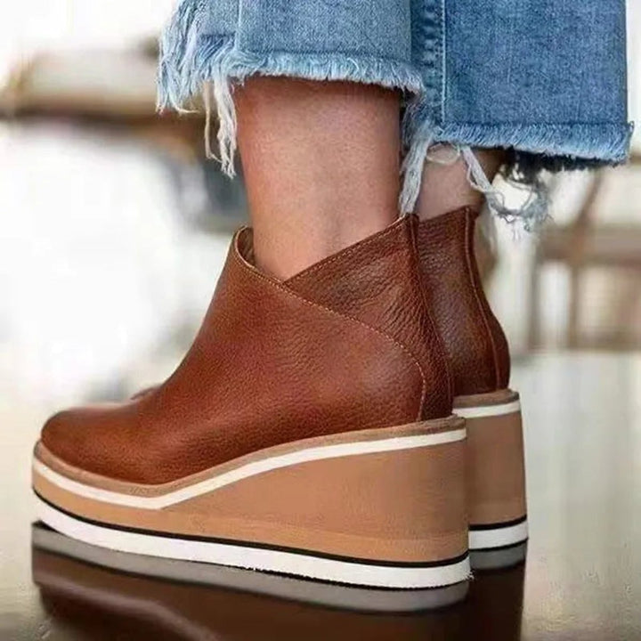 Damen Keilabsatz Ankle Boots Kurzstiefel Reißverschluss Plateau