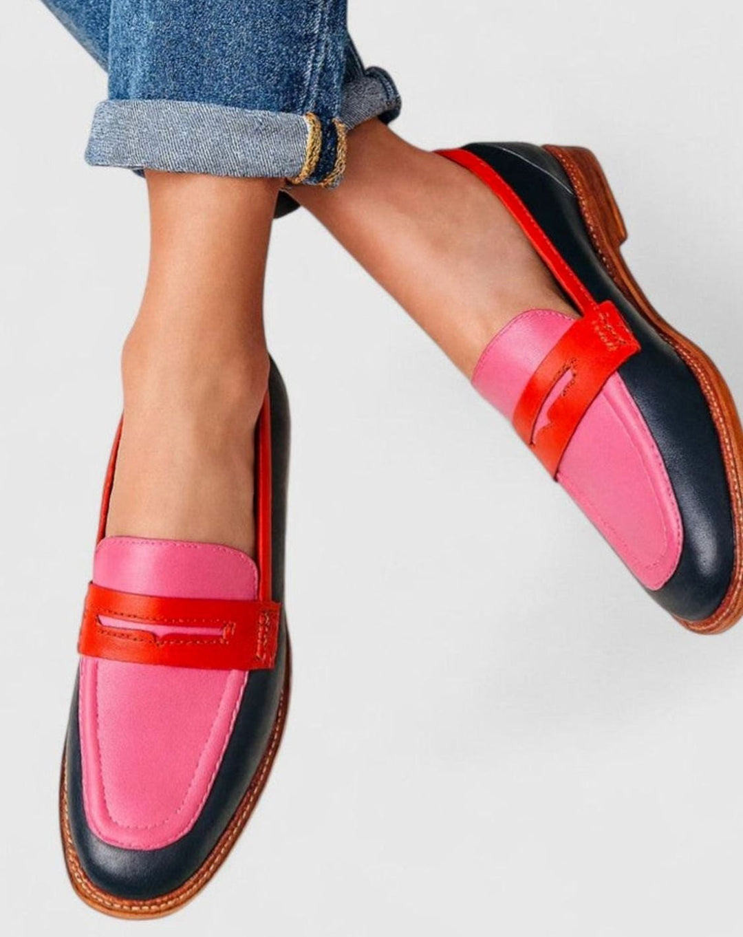 Damen Klassische Slip-On Penny-Loafers mit Rundkappe - Mehrfarbig
