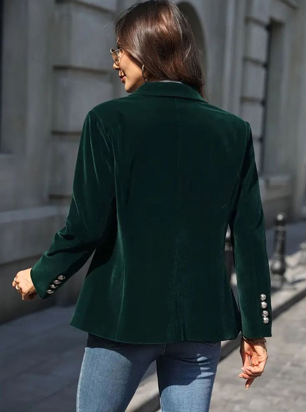 Damen Klassischer Blazer mit Ein-Knopf-Verschluss Goldknöpfe Samtoptik