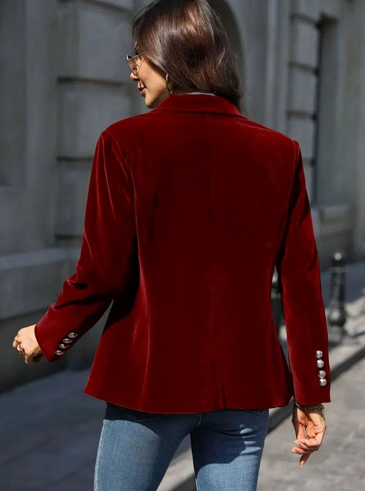 Damen Klassischer Blazer mit Ein-Knopf-Verschluss Goldknöpfe Samtoptik