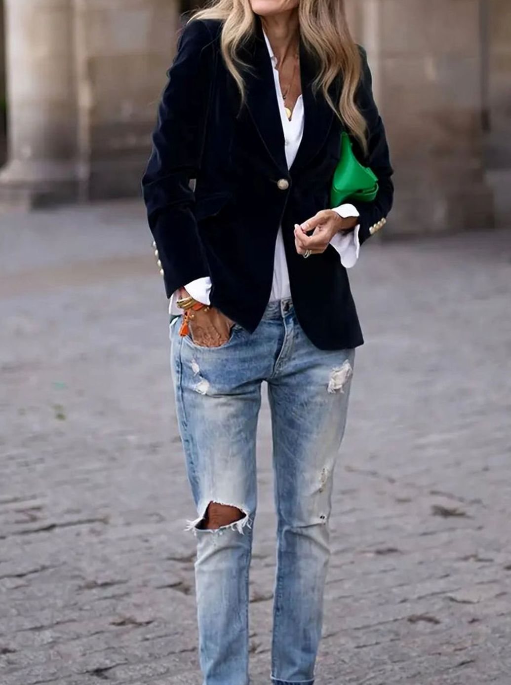 Damen Klassischer Blazer mit Ein-Knopf-Verschluss Goldknöpfe Samtoptik