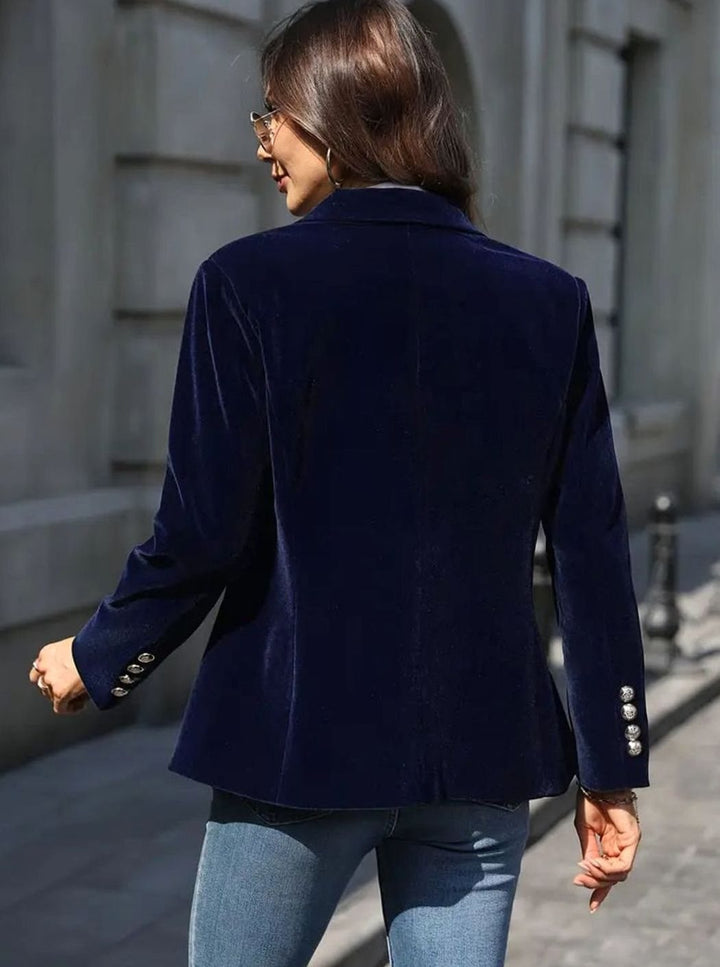 Damen Klassischer Blazer mit Ein-Knopf-Verschluss Goldknöpfe Samtoptik
