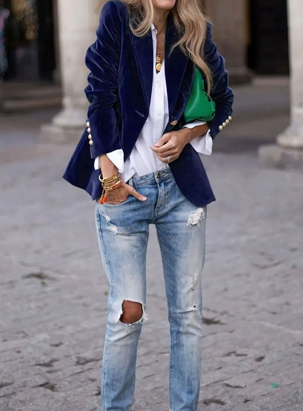 Damen Klassischer Blazer mit Ein-Knopf-Verschluss Goldknöpfe Samtoptik