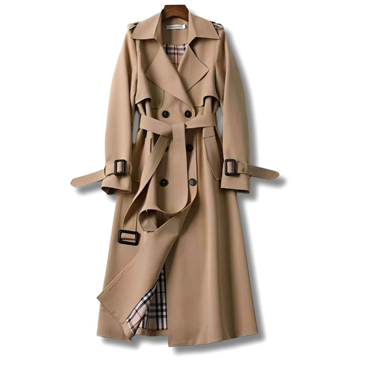 Damen Klassischer Doppelreihiger Trenchcoat mit Gürtel für den Winter - Khaki