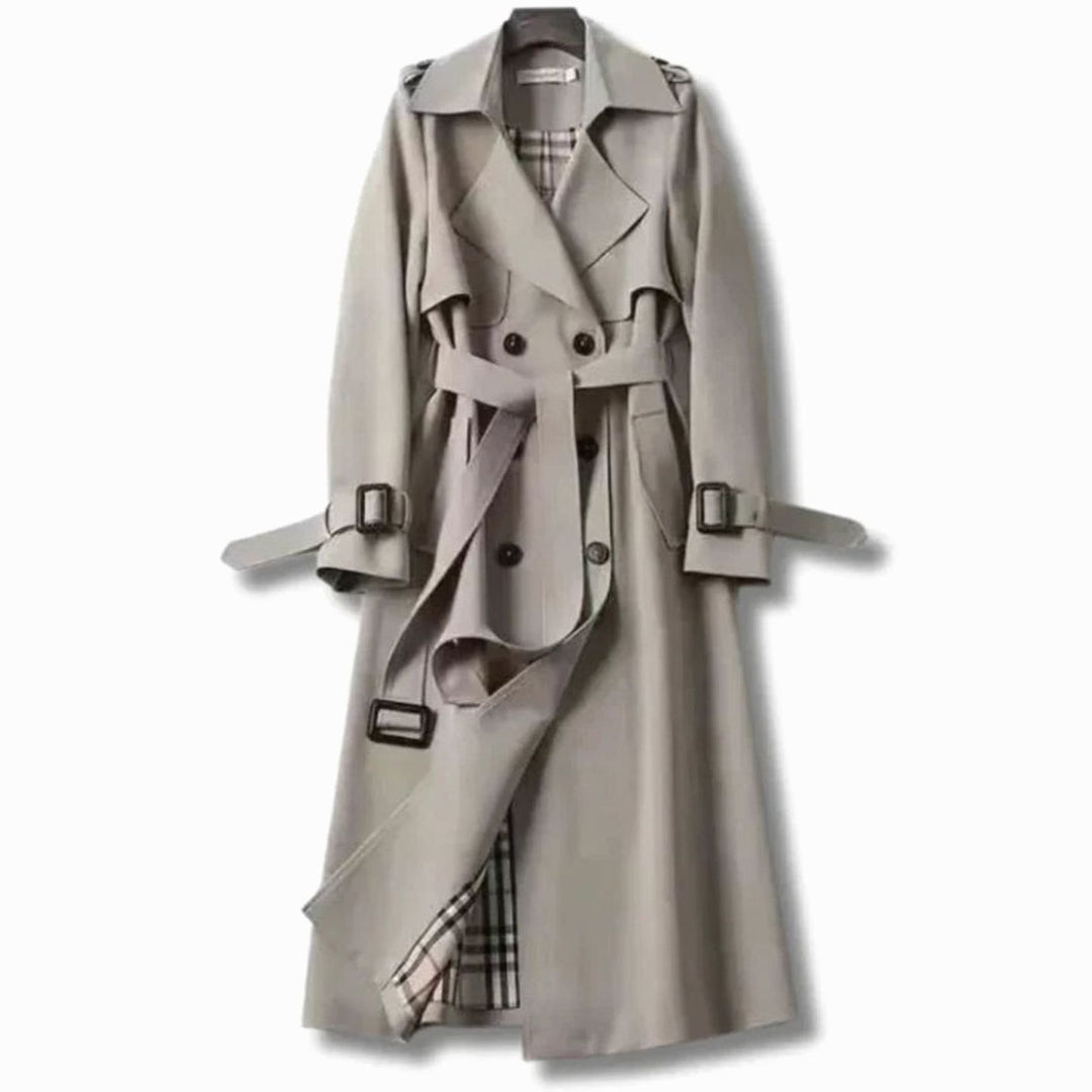 Damen Klassischer Doppelreihiger Trenchcoat mit Gürtel für den Winter - Grau