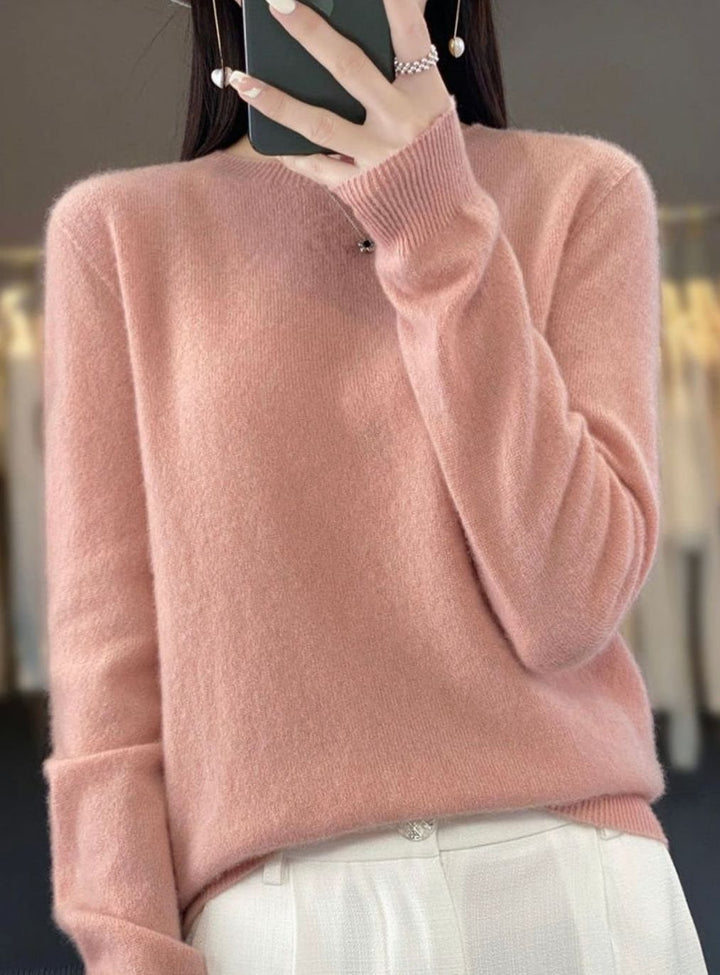 Damen Klassischer Langarm Strickpullover mit Rundhals - Rosa