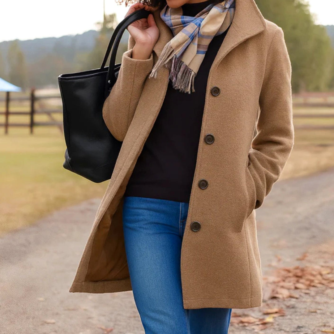 Damen Klassischer Wintermantel Knopfleiste vorne Langmantel - Khaki
