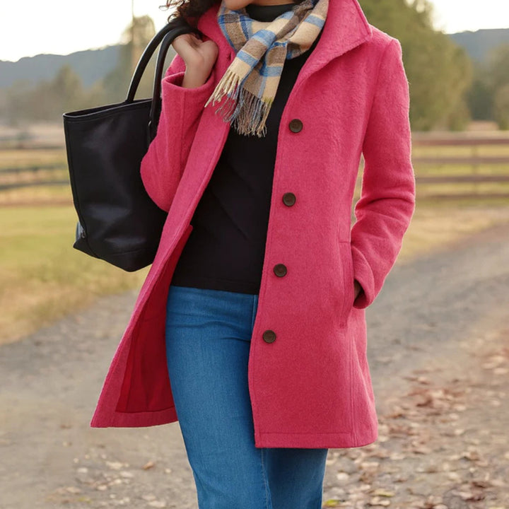 Damen Klassischer Wintermantel Knopfleiste vorne Langmantel - Rosa