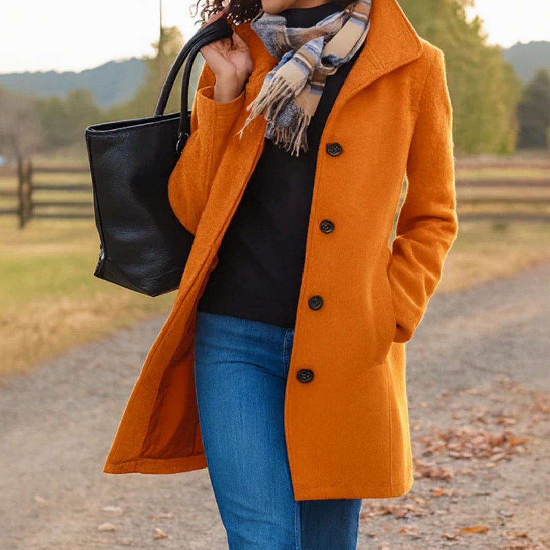 Damen Klassischer Wintermantel Knopfleiste vorne Langmantel - Orange