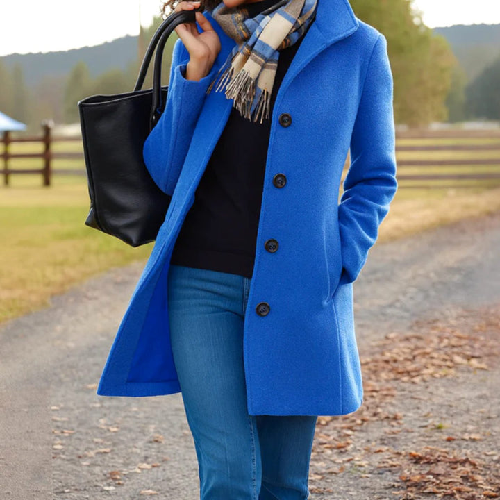 Damen Klassischer Wintermantel Knopfleiste vorne Langmantel - Blau